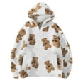 thumbnail image 2 of Women's Fuzzy Fleece Oversized Sweatshirts Hoodie Fall Long Sleeve Cute Teddy Bear Hooded Sweatshirt Winter Warm Lightweight Sherpa Sweaters Top, 2 of 5