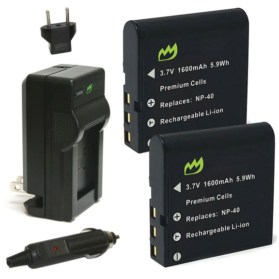 Replacement for Kodak AZ528 Battery (2-Pack, 1600mAh) and Charger with Car Adapter
