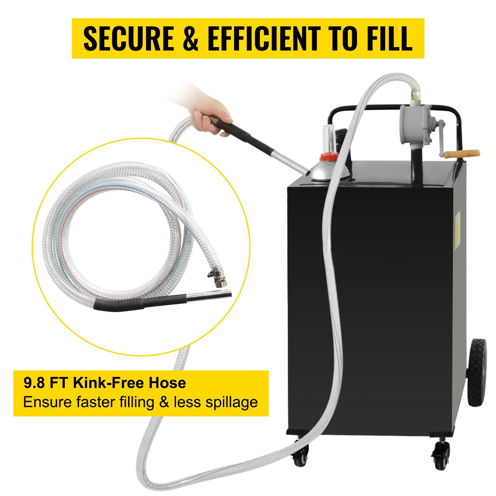 Fuel Caddy, 35 Gallon, Gas Storage Tank on 4 Wheels, with Manual Transfer Pump, Gasoline Diesel Fuel Container for Cars, Lawn Mowers, ATVs, Boats, More, Black