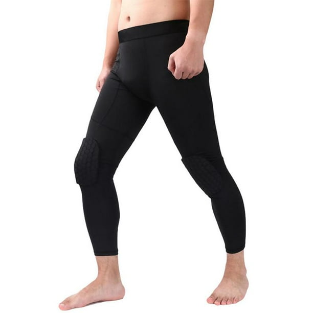 Men Basketball Pants with Knee Pads 3/4 Capri Compression Tight Gym Leggings