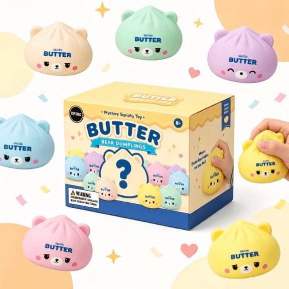 Butter Squishies- Butter Bear Dumpling Squishies, Slow Rebound Squeeze Fidget Toy, Kawaii Bear Dumpling Squishies for Stress Relief & Party Gift