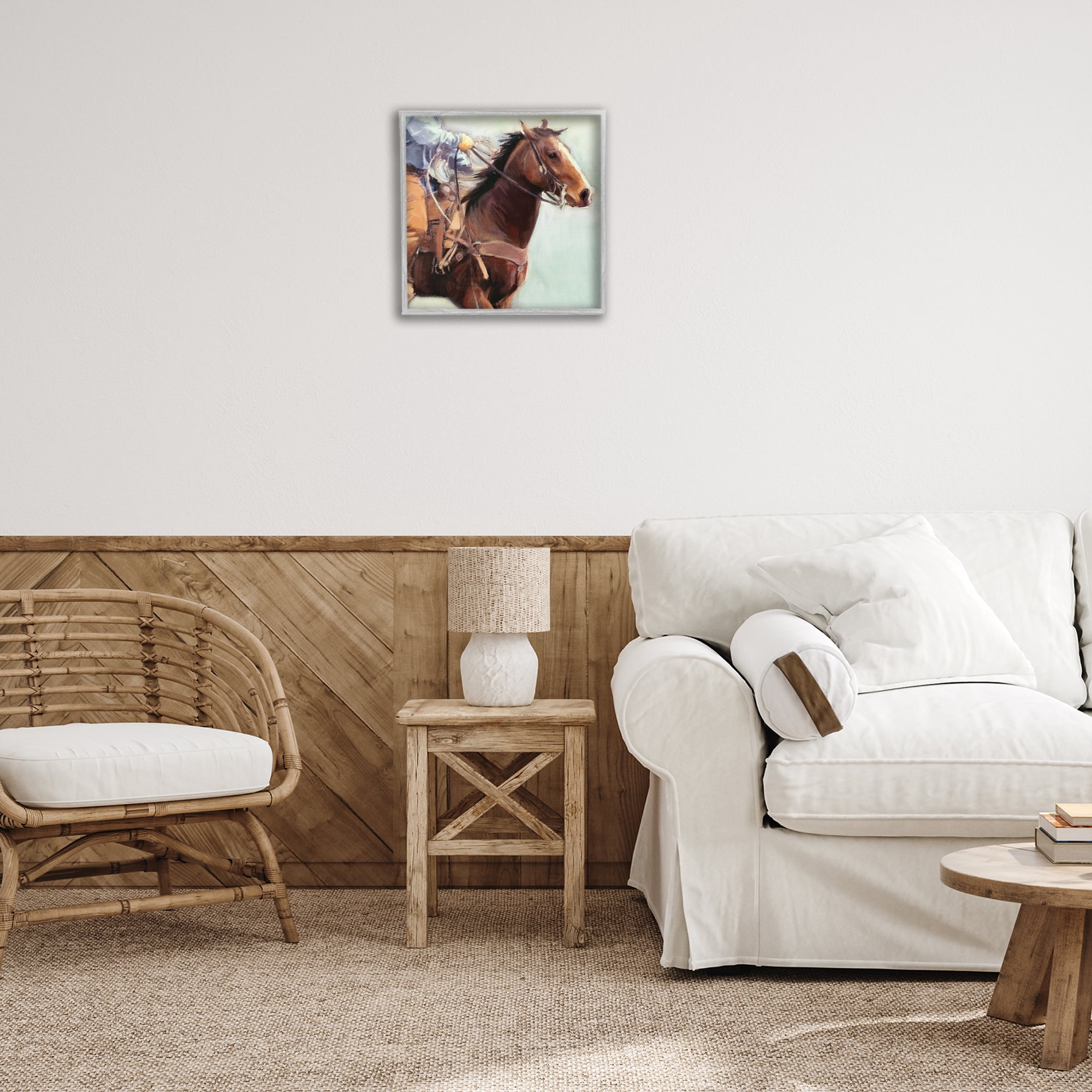 Stupell Industries Galloping Western Cowboy Animals & Insects Painting Gray Framed Art Print Wall Art, 17 x 17