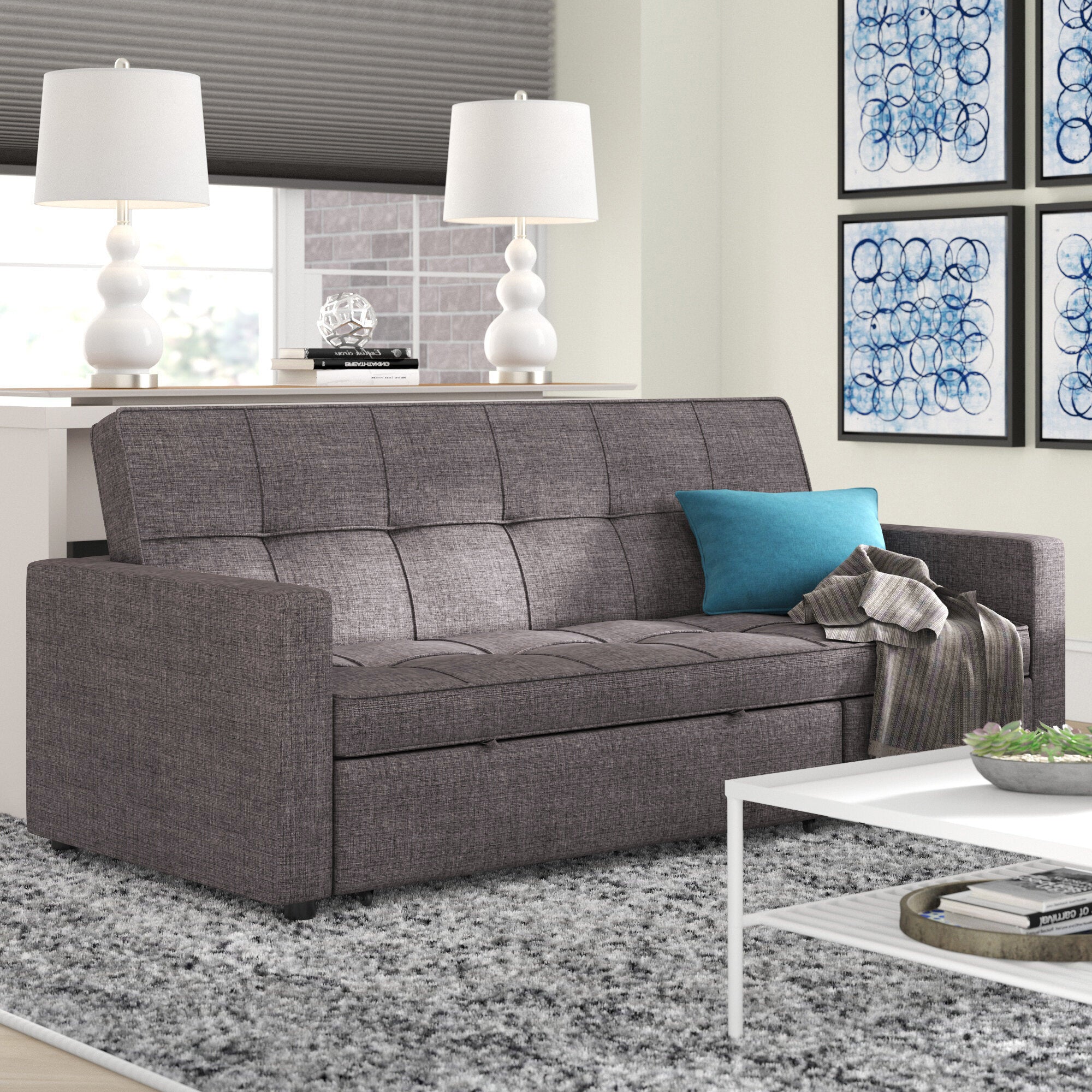 Transitional Convertible Sofa Bed Classic Design 1pc Dark Gray Fabric