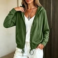 thumbnail image 3 of Women Button Hooded Sweatshirt Jacket Soft Lightweight Hoodies Cardigan with Drawstring Hem Side Pockets Loose Fitting Casual Daily Outwear Green Sweatshirts for Women Hoodies L, 3 of 7