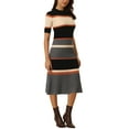 thumbnail image 3 of INSPIRE CHIC Womens Knit Striped Dresses 2024 Short Sleeve Midi Ribbed Sweater Dress 2XL Orange, 3 of 7
