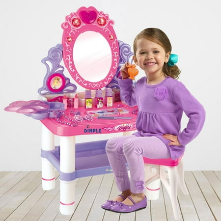 Princess Themed Vanity Girls Set with 16 Fashion & Makeup Accessories, Flashing Lights by Dimple