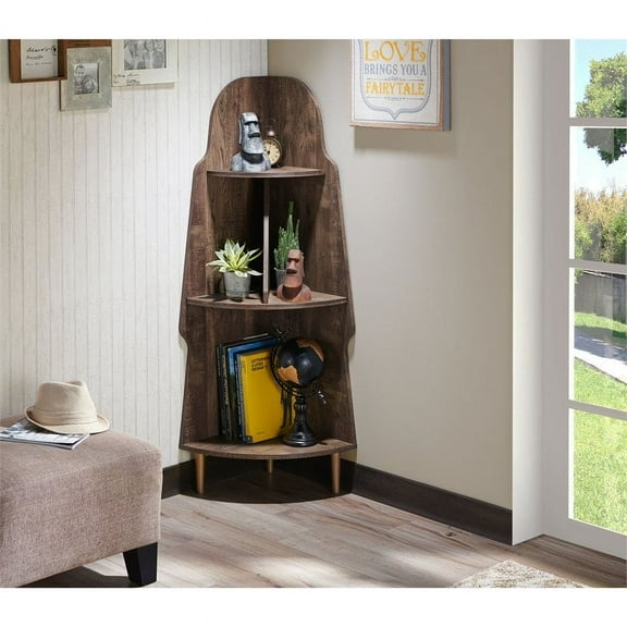 Furniture of America Cellex Wood 3-Tier Corner Bookcase in Reclaimed Oak