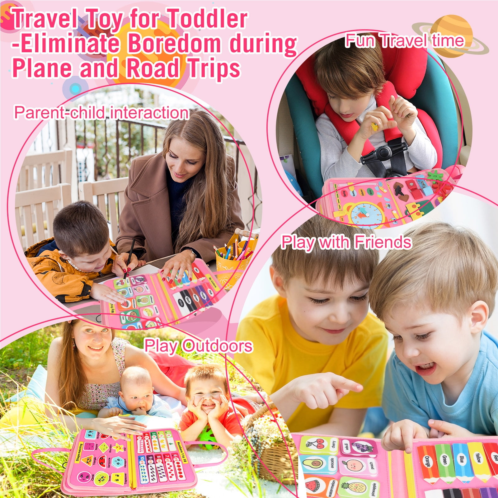 Montessori Busy Board - Ideal Busy Book Toddler Toys & Gifts for Boys & Girls, Toddler Travel Essential for Airplane & Car, Sensory Toys, Great for Baby Gifts for Boys