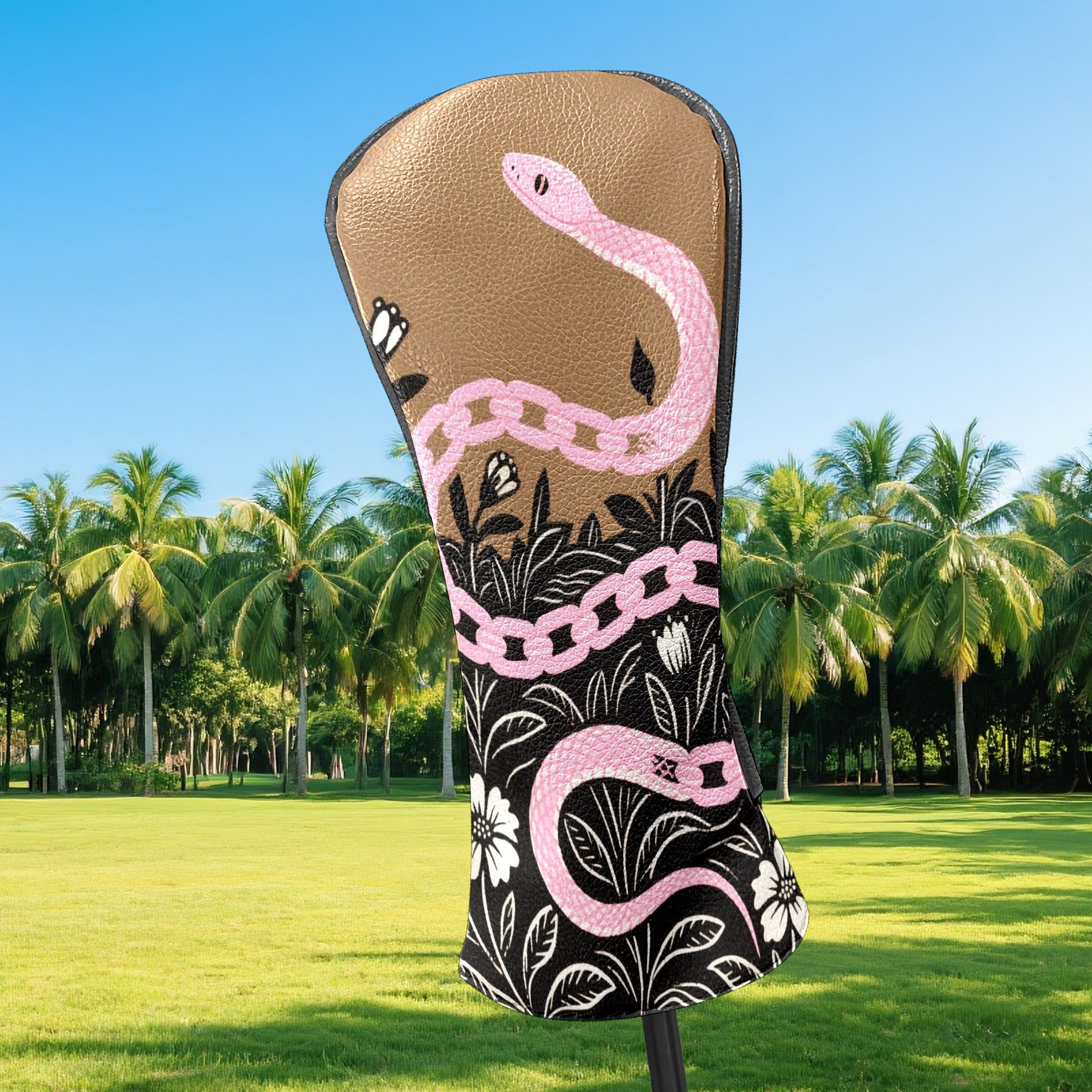 Golf Club Head Cover Waterproof Leather Golf Accessories HeadCovers Set Driver Headcover for Women Men Snake Among Flowers