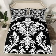 thumbnail image 2 of Manfei Black White Damask Twin Sheet Sets for Adult, Bohemian Flower Floral Twin Fitted Sheet, Hippie Mandala Style Flat Sheet, Luxury Bedroom Decor, 3 Pieces, 2 of 7