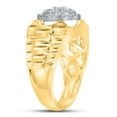 thumbnail image 3 of 10kt Two-tone Yellow White Gold Mens Round Diamond Flower Cluster Ribbed Ring 1.00 Cttw, 3 of 4