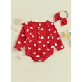 thumbnail image 2 of Bagilaanoe Newborn Baby Girl Rompers Heart Print Long Sleeve Bodysuit + Headband 3M 6M 12M 18M Infant Ruffle One Piece Jumpsuit, 2 of 9