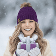 thumbnail image 3 of Loritta 3 Pcs Women Winter Hat and Gloves Sets, Beanies Knit Classic Neck Warmer and Touchscreen Gloves Purple, 3 of 5