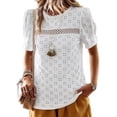 thumbnail image 1 of Camiseta básica de cuello redondo, manga corta con encaje, camiseta para mujer, uso práctico, 1 of 5