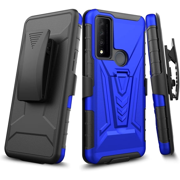 Compatible for TCL 30 XE 5G T767W Holster Cover Phone Case Tempered Glass - Blue