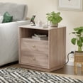 thumbnail image 6 of Gray Oak Nightstands with Charging Station, 2 Drawers & Open Shelf, Wide Bedside Tables for Bedroom, End Side Table, 6 of 7