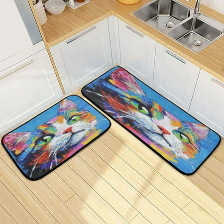 

Kitchen Floor Mat 2 Sets Carpet Floor Mat Kitchen Mat Bathroom Mat Living Room Mat Bedroom Mat Absorbent Delicate Fabric No Ball Painting Cat