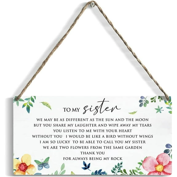 Sister Gifts Sisters Gifts from Sister Wood Sign Wall Hanging Decor Rustic Thank You Birthday Gifts Watercolor Flower Wooden Wall Art Decor Decorative Plaque for Her Friend Girls Room