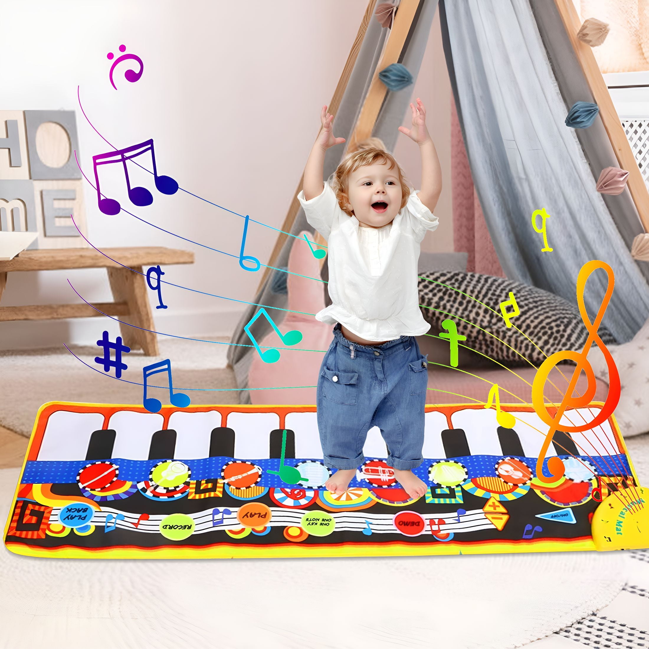 BESTSKY 2026 New Musical Piano Mat for Toddlers,25 Music Sounds Floor Piano Keyboard Mat,Touch Playmat Educational Toys for Babies and Kids 1-3 Years Old