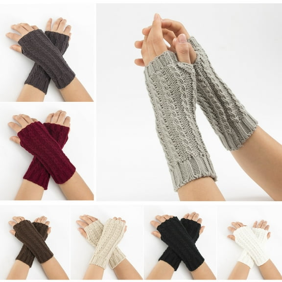 Vorkoi Knitted Fingerless Gloves for Women Winter Thumbhole Wrist Warmer Men Crochet Arm Warmers Hand Mittens