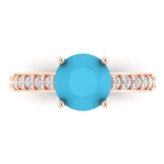Clara Pucci 14K Rose Gold 2.3ct Turquoise Solitaire with Accents Ring