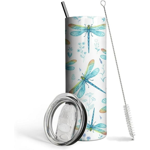 20 oz Dragonfly Tumbler With Lid and Straw,Dragonfly Water Bottle Cups Coffee Mug Travel Tumbler,Dragonfly Gifts for Women,Dragonfly Ornament, Stuff, Accessories