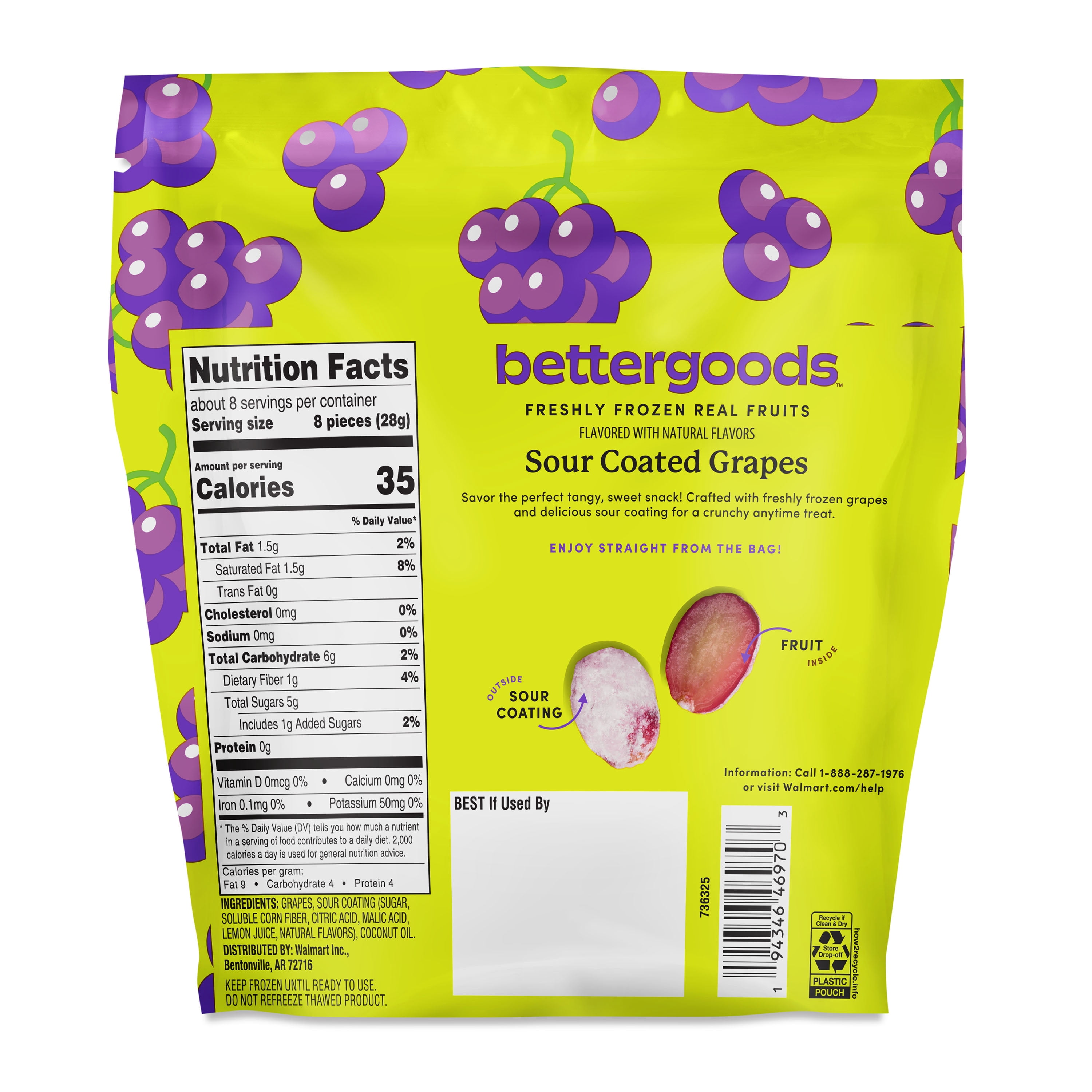 bettergoods Sour Coated Frozen Grapes, 8 oz