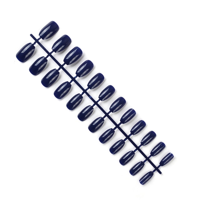 Vogacara 24 piezas de uñas postizas de ataúd resistentes a los arañazos de bailarina corta coloridas uñas acrílicas artificiales de color sólido DIY Juegos de manicura 31 azul oscuro Vogacara CE011412-31