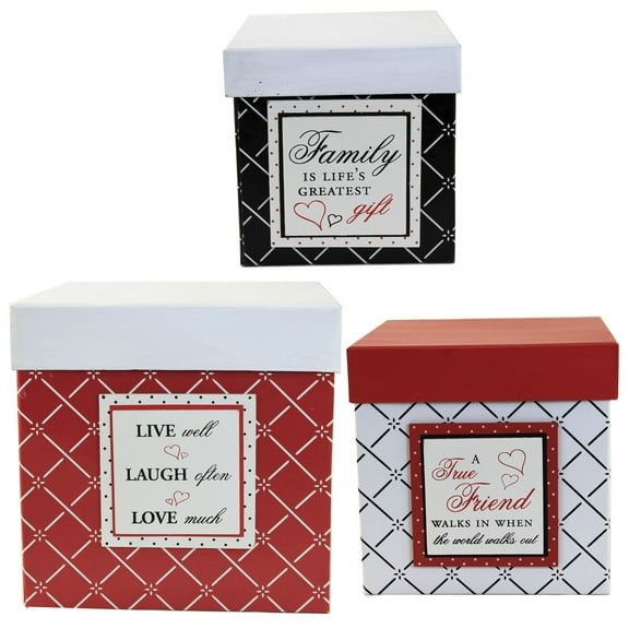 Home Decor Red White & Black Nesting Boxes Paper Decorative Storage 12120A