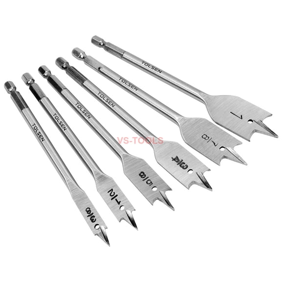 6pcs Carbon Steel Wood Drill Bits Woodworking Tool Flat Hole Drills