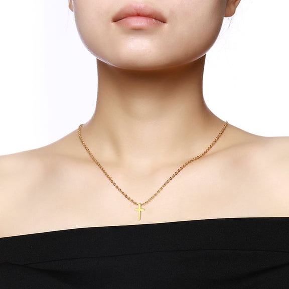 Gold Cross Necklace For Women Fashion Female Small Cross Pendants 14K Yellow Gold Religious Jewelry Gift