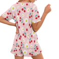 thumbnail image 2 of Yuyamidu Cherry Daisy Womens Pajama Sets Shorts with Pockets Short Sleeve Round Neck Top & Comfy Shorts Sleepwear Casual Loungewear, Pink, 2 of 7