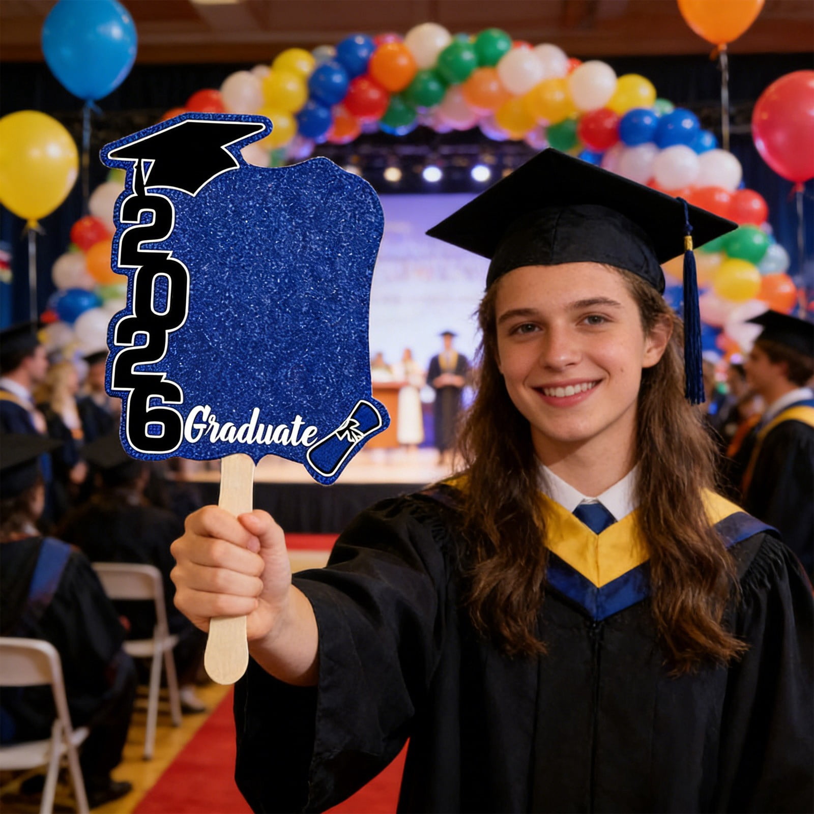 24 Pack Class Of 2026 Graduation Fans With Handle Double Sided Grad Photo Props 2026 Graduation Handheld Fans Bulk Graduation Graduation Party Keepsake High School College Senior Graduation Supplies