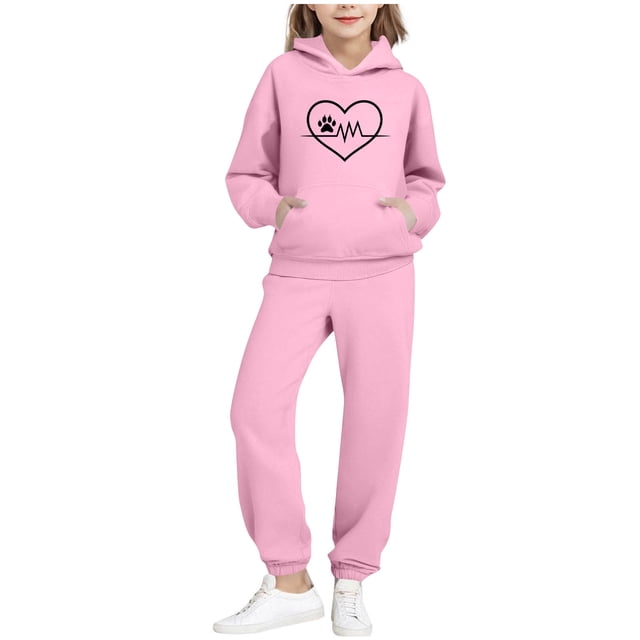 Ensemble à Capuche pour Enfants Manches Longues Imprimé Sport Décontracté avec Taille Élastique pour 2 Pcs
