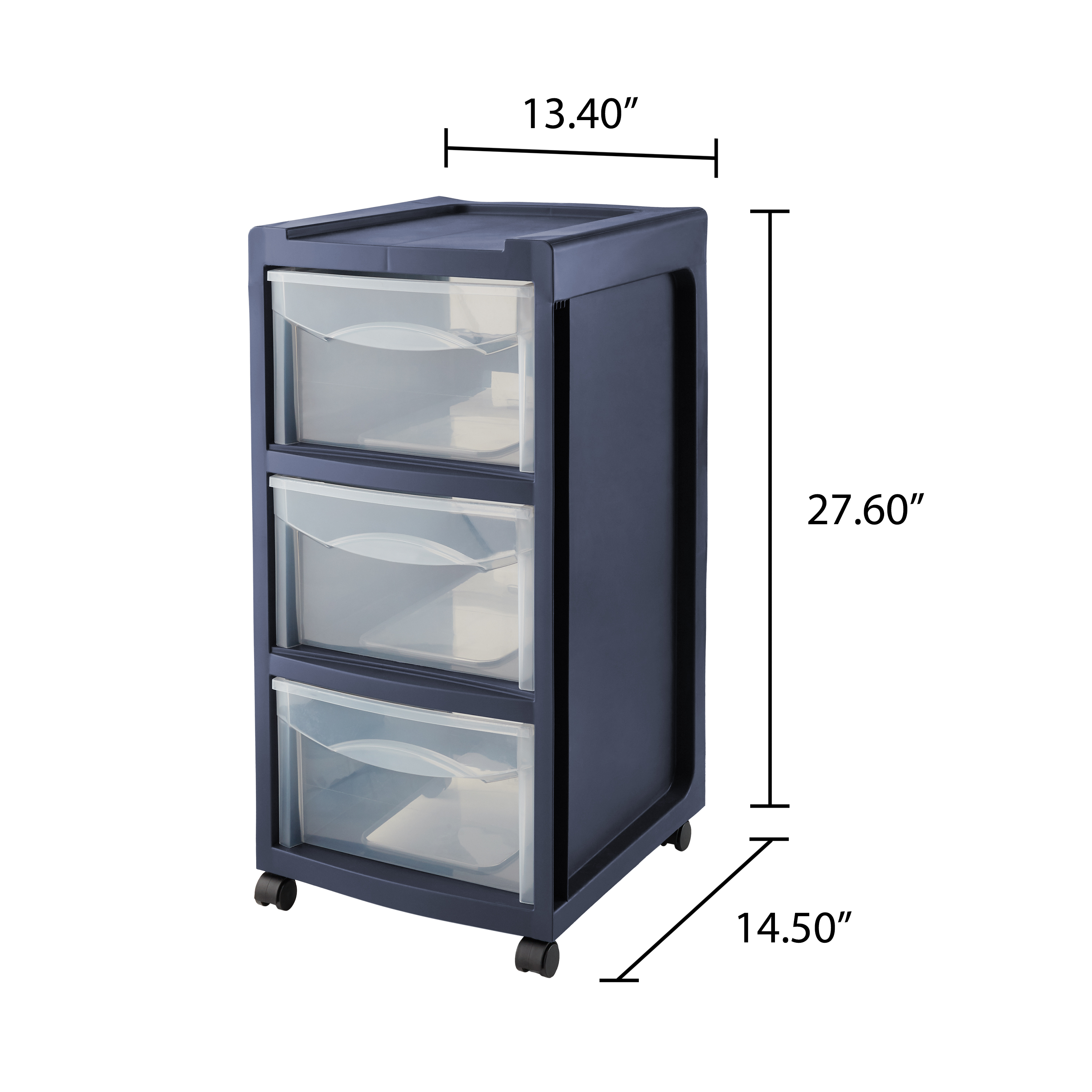 Mainstays Medium 3-Drawer Cart with Wheels, Blue Cove