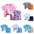 thumbnail image 4 of HCNTES Baby Girl Boy Toddler Summer Kid Outfit Sets Short Sleeve T-shirt Elastic Waist Shorts 2 Piece Short Set Summer Pjs For 2t 3t 4t 5t 6t 7t Summer Pjs Kids(C01-Blue,9-18 Months), 4 of 4