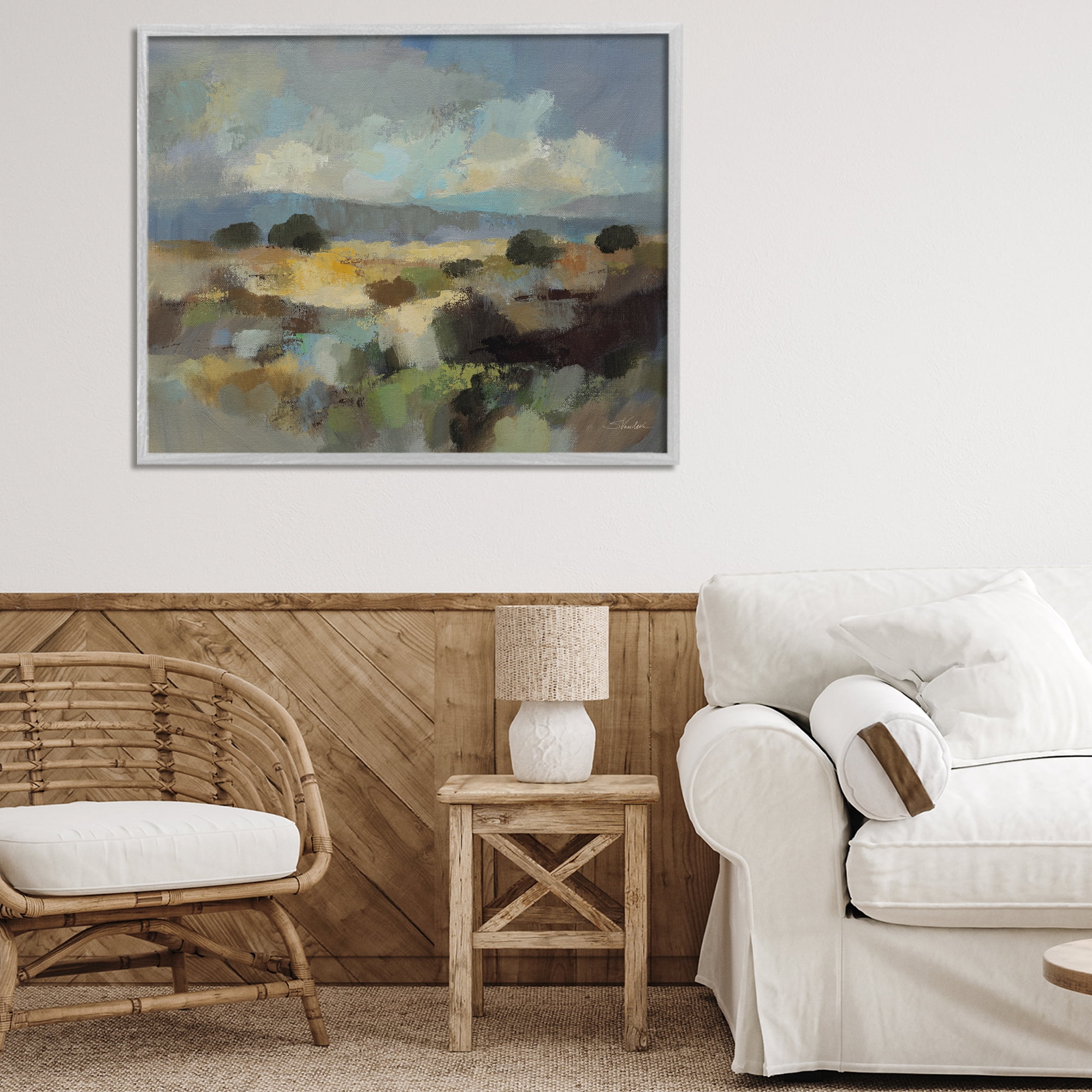 Stupell Industries Muted Blue Landscape with Clouds Gray Framed Giclee Art, design by Silvia Vassileva