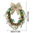 thumbnail image 3 of St. Patrick's Day Four Leaf Clover Bow Wreath, Artificial Green Shamrock Wreath with Bow, 30x38cm Holiday Decor for Door Wall Mantle, 1 Piece, 3 of 7