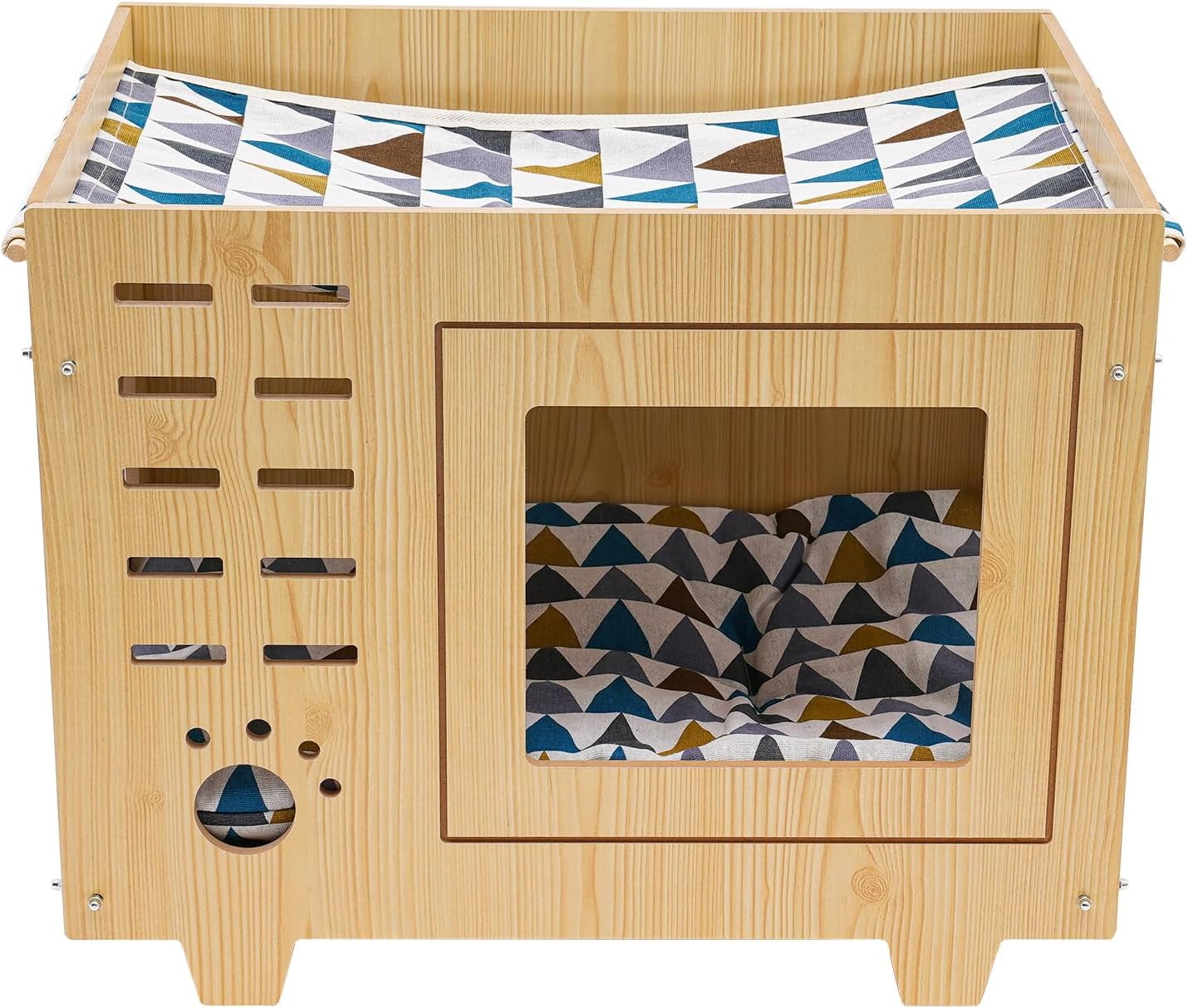 Pet Daily Kit Cat House Hide Out Claw-Sharpener Bed with Hammock Wooden Double Layer
