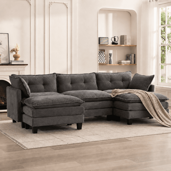 AIKEMING 112" U-Shaped Cloud Couch, Oversized Modular Sectional Sofa with 3-Seater AIKEMING Comfy Couch and 2 Movable Ottomans for Living Room, Grey