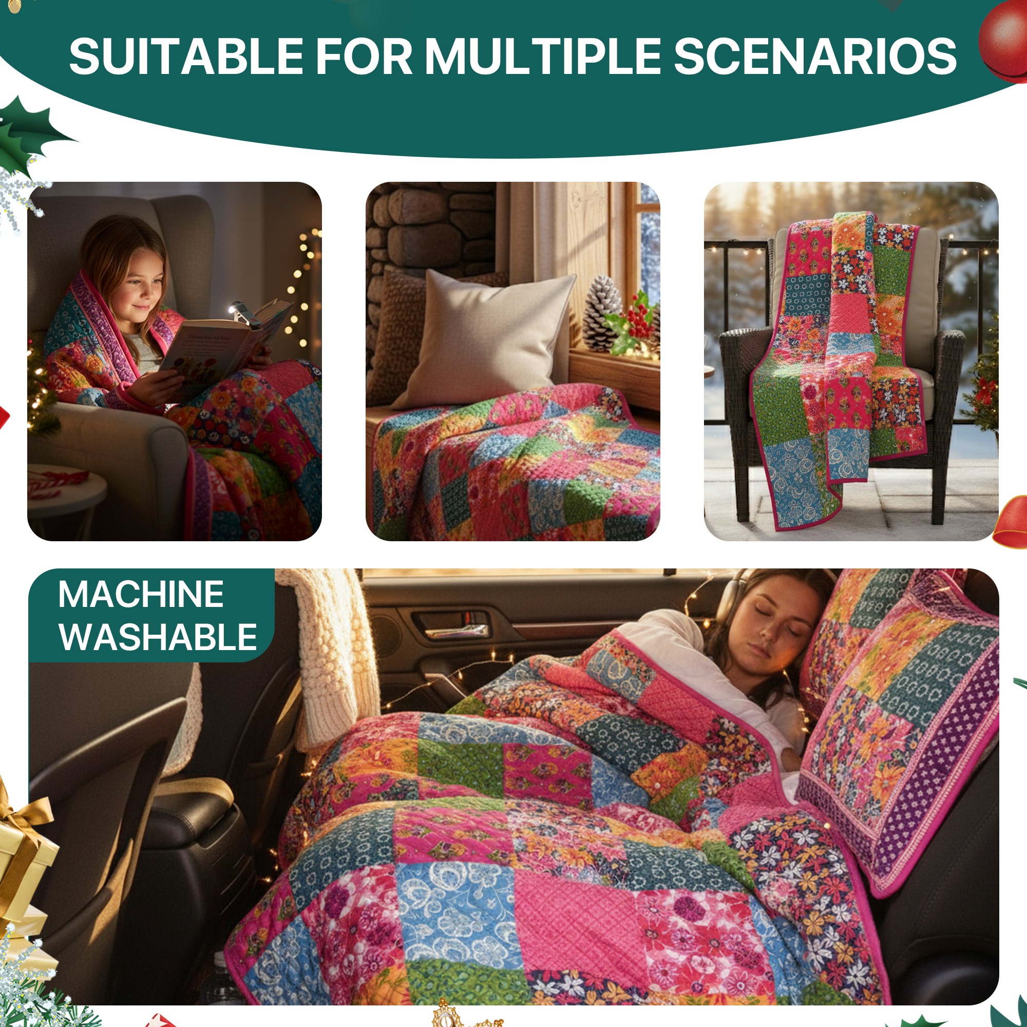 CHARRYARN King Comforter Set-Red Lightweight Patchwork-All Season Bedspread-Super Soft Quilt （1 Quilt, 2 Pillow Shams, Red）