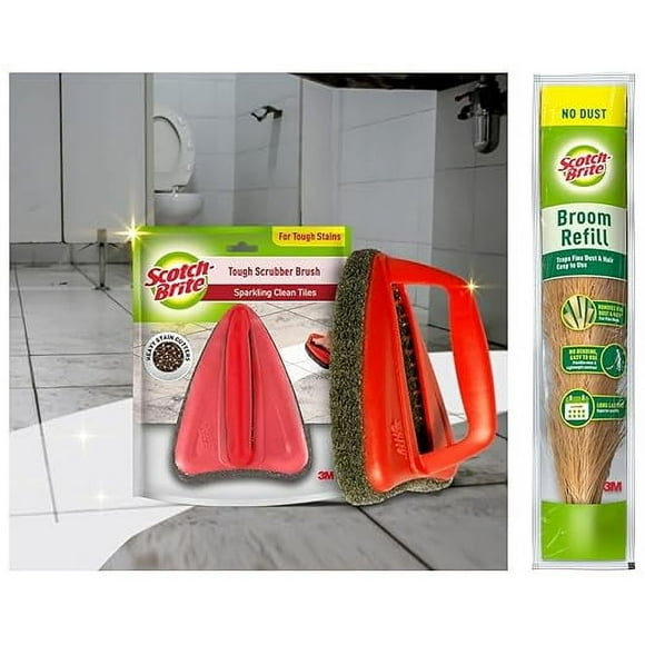 Scotch-Brite Balai en Plastique Sans Poussière Sol Dur, Tête de Recharge Sans Poignée - Flexible & Coins Atteints Fibre Plate pour Élimination Fine de la Poussière, Facile à Tenir & Utiliser Ensemble Combo