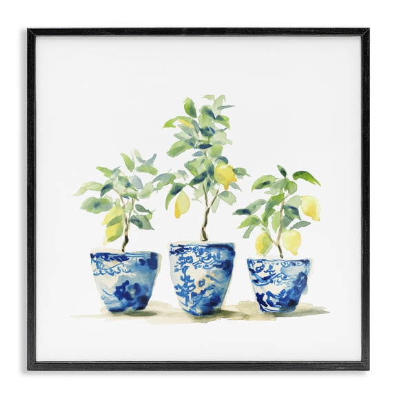 Stupell Industries Farmhouse Lemons In Blue Pots Black Framed Giclee Art, 12 x 12, by Svetlana Aleynikova