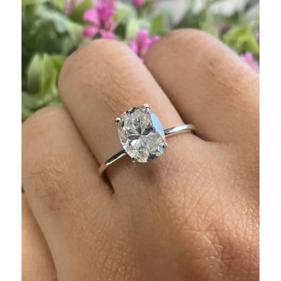 2Ct Oval Cut Lab Created Diamond Women's Ring 14K White Gold Plated Silver