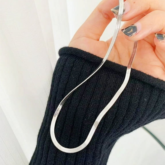 Lordgold 14K White Gold 4MM chain Necklace for Women Luxury Couple Fine Jewelry Blade Chain wedding gift choker Clavicle Necklace