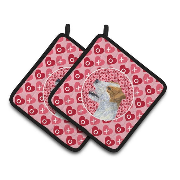 Caroline's Treasures SS4504PTHD Jack Russell Terrier Hearts Love and Valentine's Day Portrait Pair of Pot Holders,