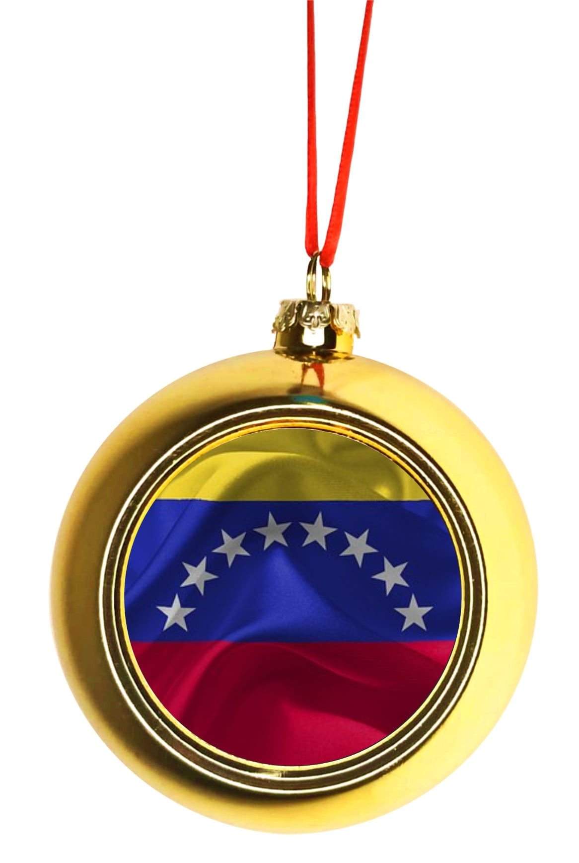 Flag Venezuela Venezuelan Waving Flag Bauble Christmas Ornaments Gold