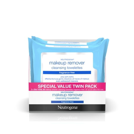 2 Pack, Neutrogena Fragrance Free Makeup Remover Facial Wipes, 25