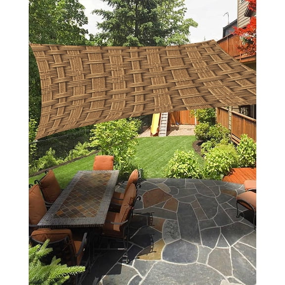 Outdoor Sun Shade Sail 12'x16', Vintage Rattan Patio Beach Shade Canopy Cloth Waterproof, Minimalist Abstract Wicker Texture Brown TearResistant & UV Protection Sun Sail for Backyard Garden Deck