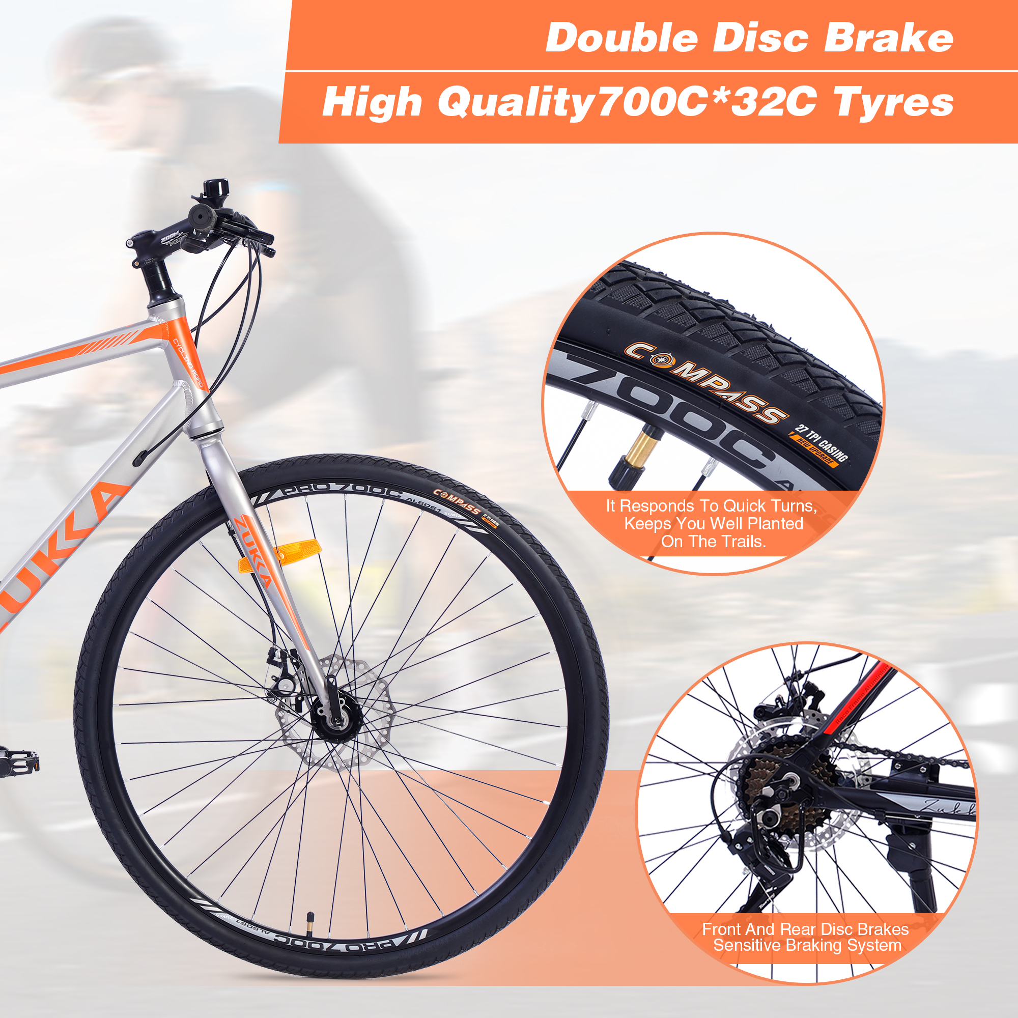 Segmart 21-Speed Mountain Bike, 28-inch Wheels Lightweight Road Bike, Hybrid Aluminum Frame and Upgrade Dual Disc Brake MTB for Men Women Adult, Silver, SS2065 - image 3 of 8